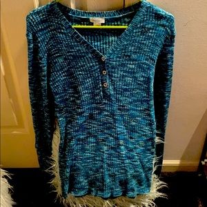 Fun blue/ green waffled Sundance sweater